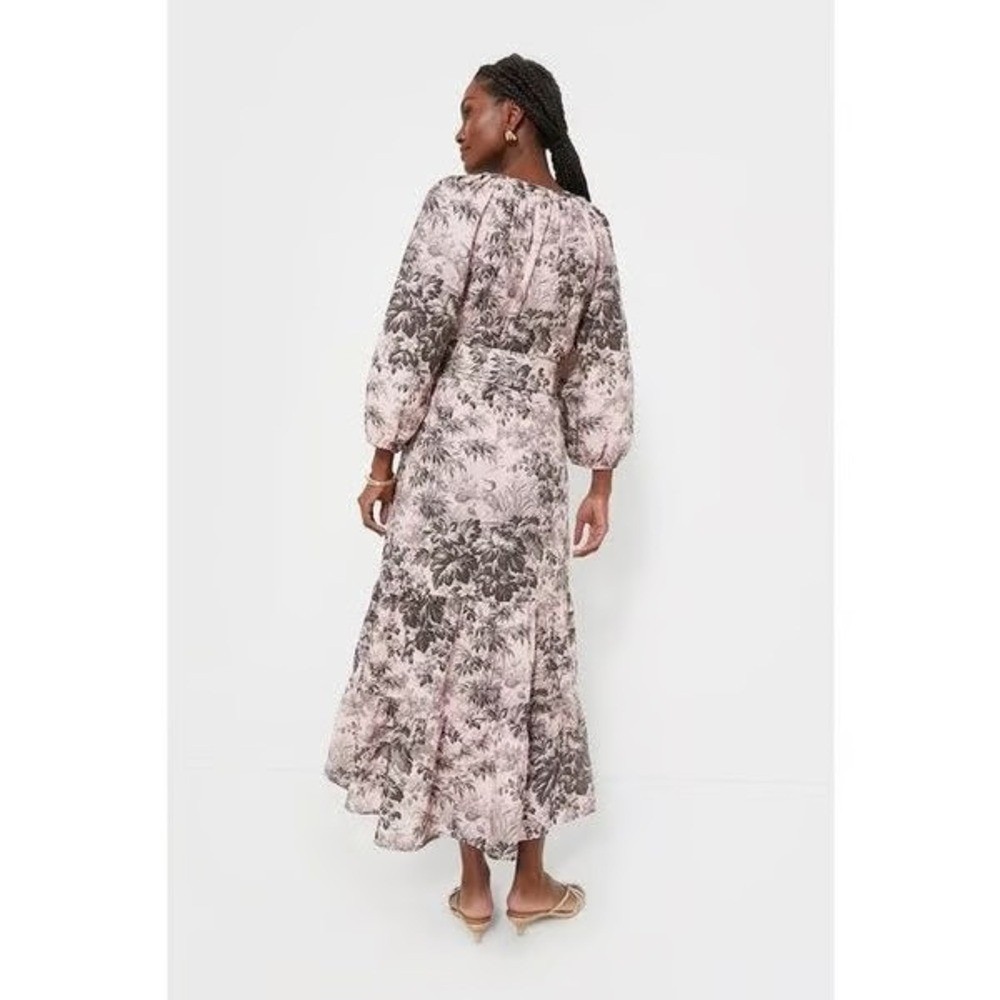 Tuckernuck Pressed Powder Toile Lyles Dress Pink Gray Puff Sleeve Tiered NWT M - Picture 5 of 10